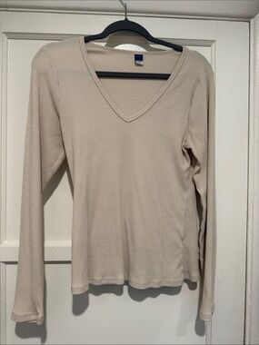 Old Navy Beige V-Neck Long Sleeve Thermal Top